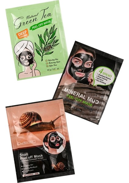 3 Adet Karışık Çamur Maske Seti Salyangoz Yeşil Çay Peeling modelleri
