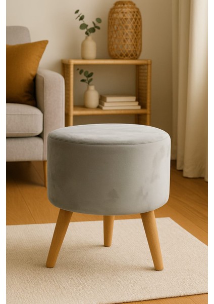 Modern Dekoratif Ahşap Masif Ayaklı Kadife Kırık Beyaz Babyface Puf Bench Tabure Koltuk fiyatları