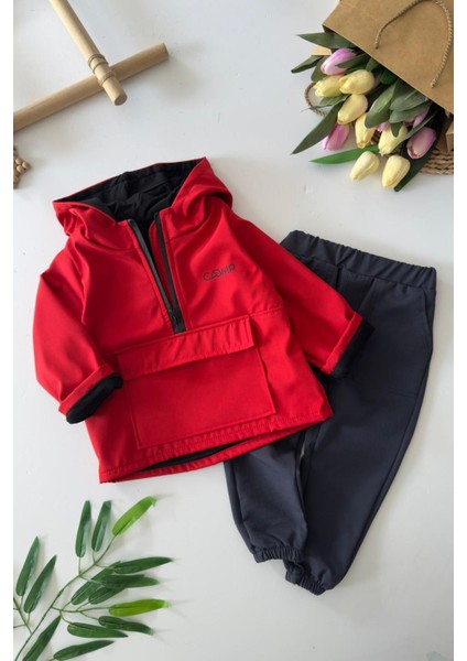 Paraşüt Kapüşonlu Erkek Çocuk 2 li takım - Kırmızı