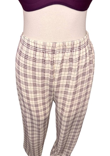 Ekoseli Çiçek Desenli Uzun Kol Kadın Pijama Takımı 2 Iplik Kışlık Kumaş indirimleri