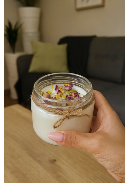 Meditasyon ve Enerji Mum Sandal Ağacı Kokulu El Yapım Kuru Güllü 330 gr %100 Soy Wax fırsatları