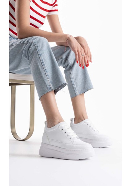 Modaserdem Lauren Kadın Gizli Topuk Mat Beyaz Spor Ayakkabı indirimleri