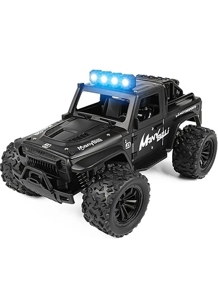 1:16 Off Road Şarjlı Rc Uzaktan Kumandalı Renkli Farlar Siyah Arazi Aracı 20 Km/s Hızında Hediyelik Oyuncak