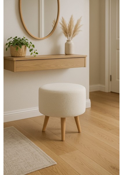 Modern Dekoratif Ahşap Masif Ayaklı Beyaz Teddy Puf Bench Tabure Koltuk fiyatları