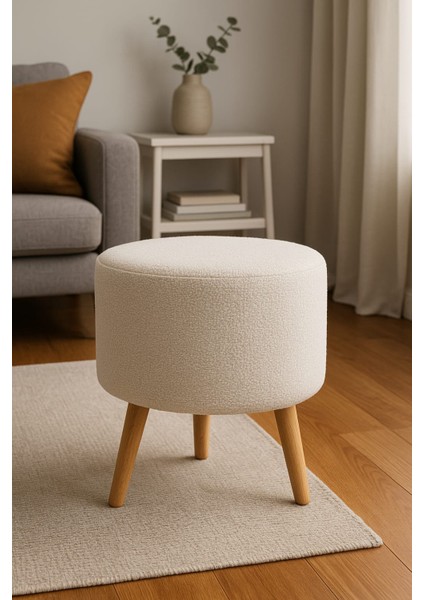 Modern Dekoratif Ahşap Masif Ayaklı Beyaz Teddy Puf Bench Tabure Koltuk modelleri