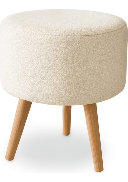 Modern Dekoratif Ahşap Masif Ayaklı Beyaz Teddy Puf Bench Tabure Koltuk fırsatları