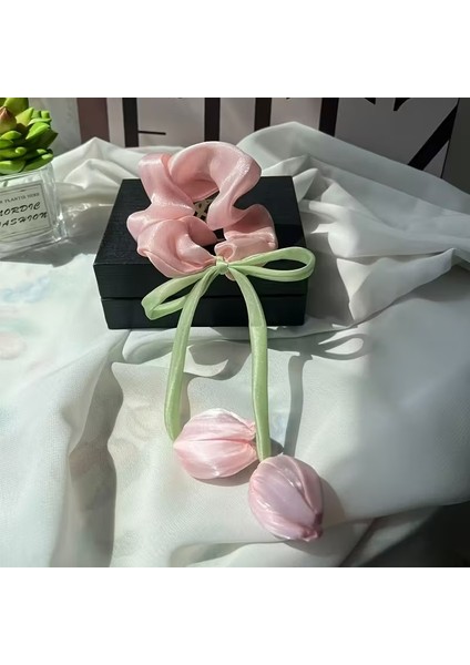 Lale Figürlü Parlak Saten Kumaş Simit Lastik Toka(1 Adet) modelleri