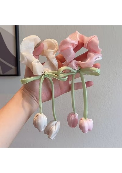 Lale Figürlü Parlak Saten Kumaş Simit Lastik Toka(1 Adet) indirimleri