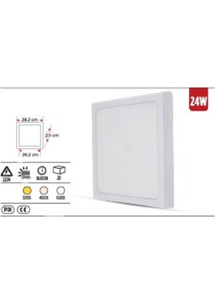 Ekim Aydınlatma Asm 2024 24W Sıva Üstü Kare LED Panel – 6500K Beyaz Işık