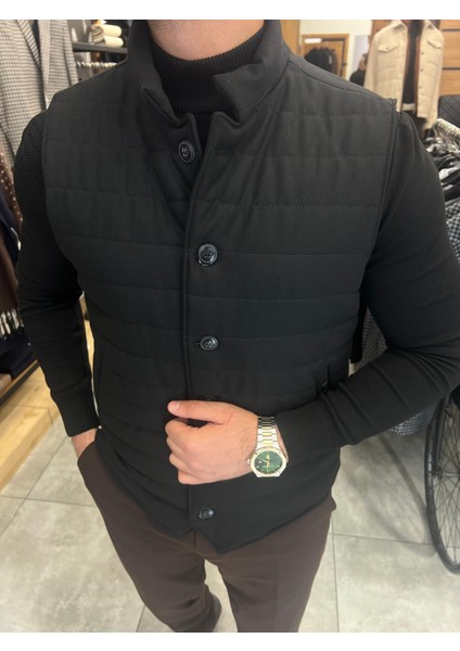 Düğmeli Şişme Süveter (Triko Detaylı Yelek)