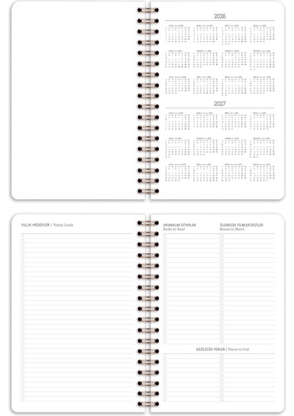 2026 Yılı Günlük Spiralli Ajanda 16X24 cm - 12 Aylık Kalpler modelleri
