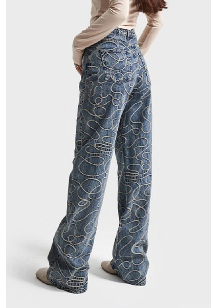 Itsbasic Kadın T.kot Rengi Straight Fit Yüksek Bel Nakış Özellikli Kumaş Tasarım Denim Jean modelleri