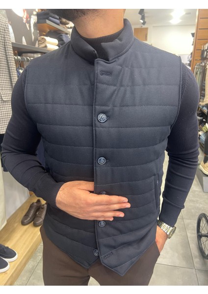 Düğmeli Şişme Süveter (Triko Detaylı Yelek)