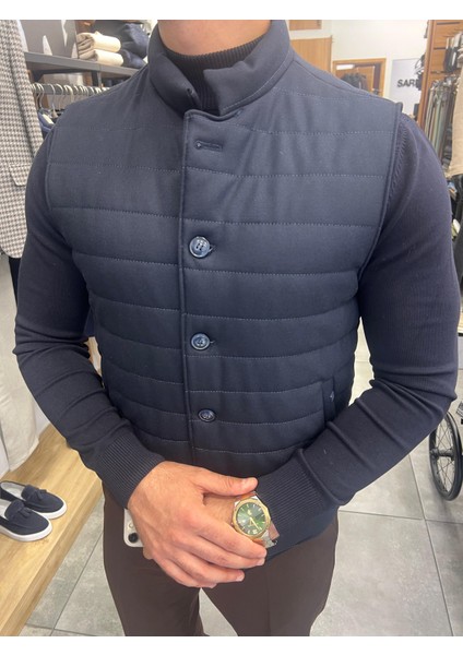 Düğmeli Şişme Süveter (Triko Detaylı Yelek) fiyatları