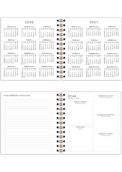 15X15 cm Kare 2'li Set Spiralli 2026 Yılı Haftalık Ajanda ve Defter modelleri