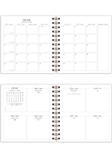 15X15 cm Kare 2'li Set Spiralli 2026 Yılı Haftalık Ajanda ve Defter Manzara indirimleri