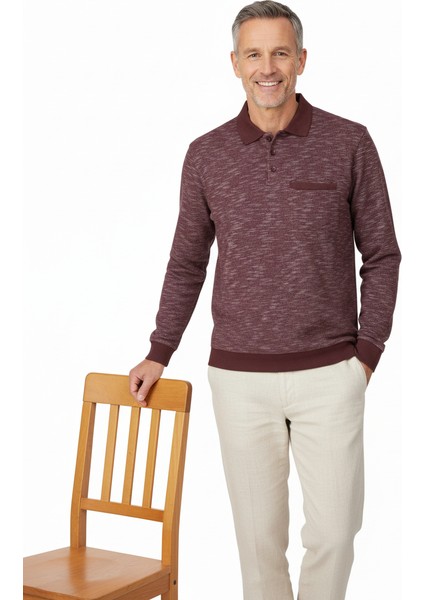 Erkek Kışlık Polo Yaka Kazak Pamuklu Örme Klasik Kırçıllı Selanik Düğmeli Fleto Cepli Rahat