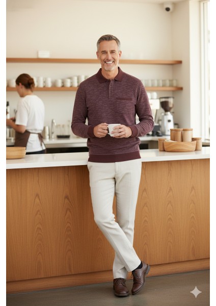 Erkek Kışlık Polo Yaka Kazak Pamuklu Örme Klasik Kırçıllı Selanik Düğmeli Fleto Cepli Rahat fırsatları