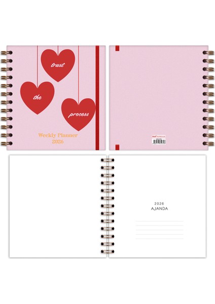 15X15 cm Kare 2'li Set Spiralli 2026 Yılı Haftalık Ajanda ve Defter Kalpler fiyatları