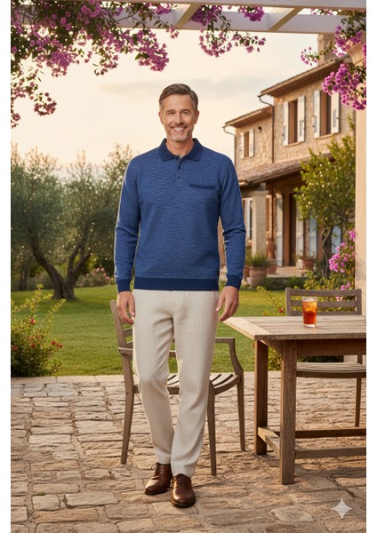 Erkek Kışlık Polo Yaka Kazak Pamuklu Örme Klasik Kırçıllı Selanik Düğmeli Fleto Cepli Rahat fırsatları