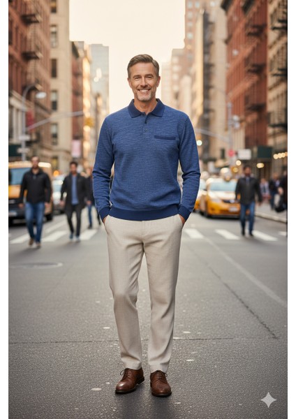 Erkek Kışlık Polo Yaka Kazak Pamuklu Örme Klasik Kırçıllı Selanik Düğmeli Fleto Cepli Rahat indirimleri