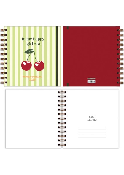 15X15 cm Kare 2'li Set Spiralli 2026 Yılı Haftalık Ajanda ve Defter Kiraz fiyatları