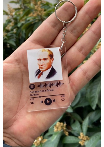 Atatürk Resimli Spotify Barkodlu Şeffaf Anahtarlık