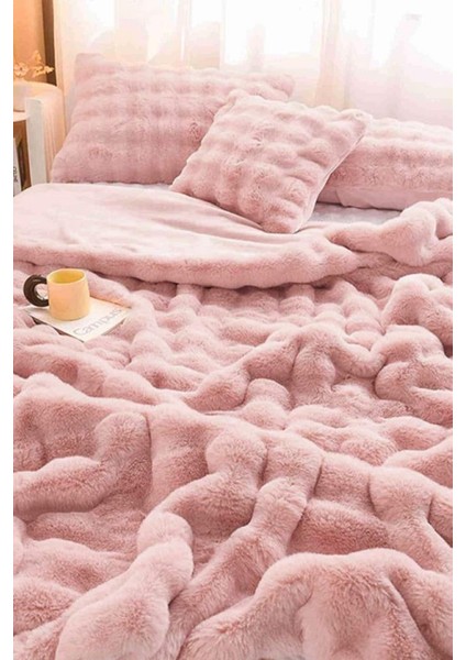 Tomris Tavşan Tüyü Çift Kişilik Yatak Örtüsü 220X240 cm Pudra