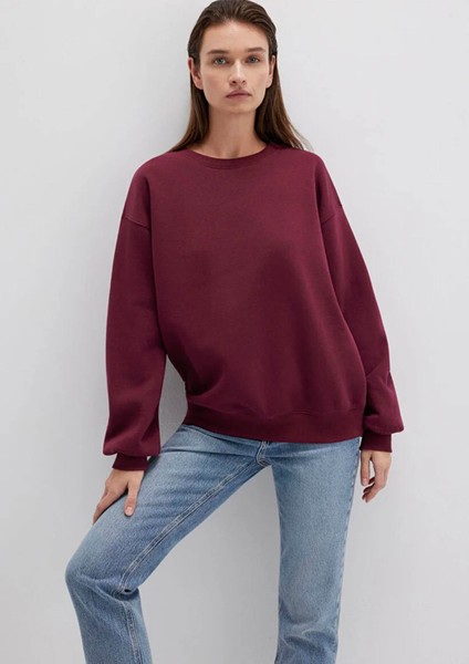 Bisiklet Yaka Bordo Basic Sweatshirt 1610198-70415