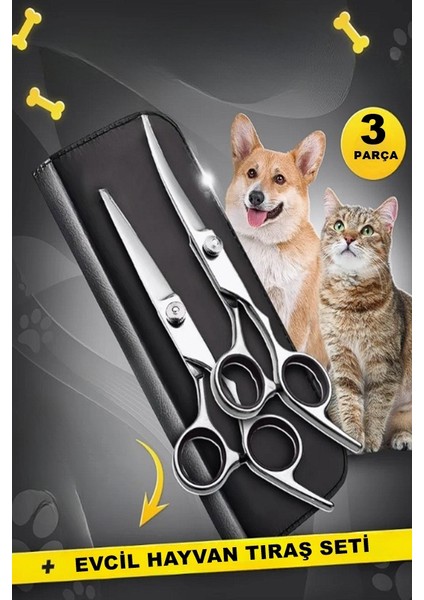 3 Parça Kavisli Kedi Köpek Çantalı Pet Kuaför Tıraş Seti Titanium Grey