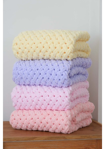 Alize Battaniye Panduf 2’li SET 100x100cm Pembe Kız Yenidoğan Kundak El Yapımı Puffy Örgü Organik Sertifika