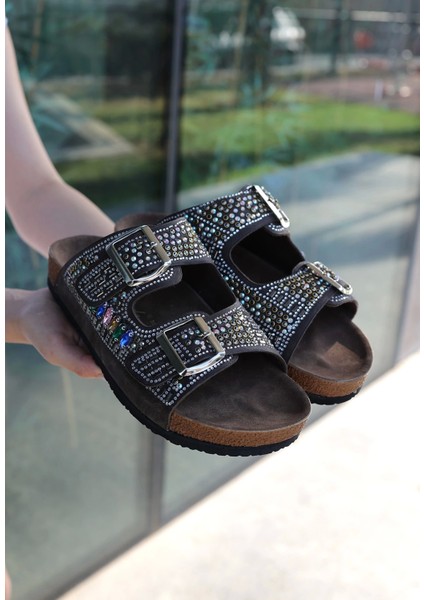 Edaj Kahverengi Nubuk Boncuk Işlemeli Terlik