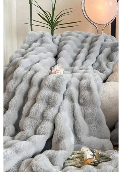 Tomris Tavşan Tüyü Çift Kişilik Yatak Örtüsü 220X240 cm Gri