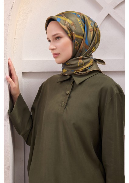 Ekose Kemer Desen Ipek Twill Eşarp 4200D01 81
