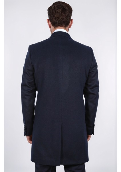 Kruvaze Sivri Yaka Yün ve Kaşmir Karışımlı Lacivert Kaban fırsatları