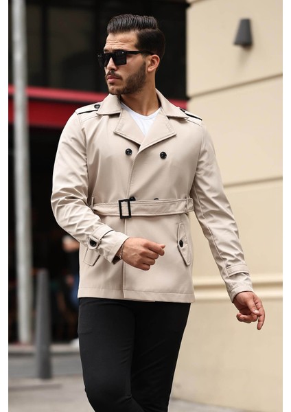 Dar Kesim Uzun Kemerli Taş Erkek Trençkot 2254