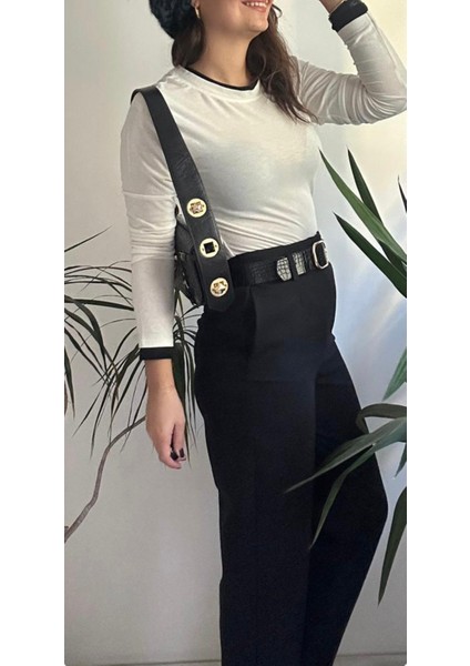 Kadın Siyah Kendinden Kemerli Kalem Pantolon fiyatları