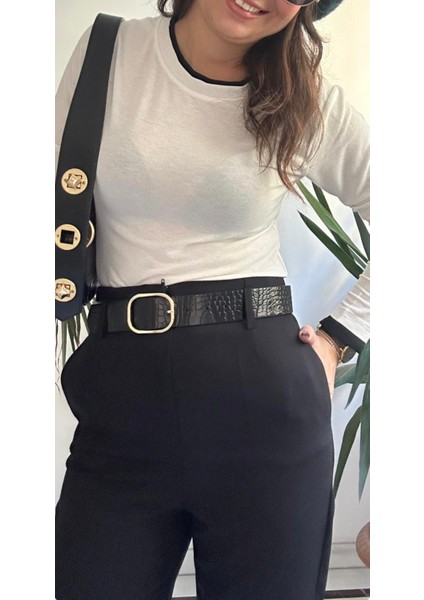 Kadın Siyah Kendinden Kemerli Kalem Pantolon fırsatları