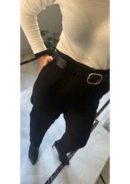 Kadın Siyah Kendinden Kemerli Kalem Pantolon indirimleri