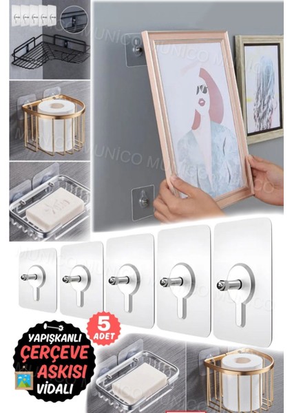 5 Adet Kendinden Vidalı Duvar Rafı Tutucu Duvarı Delmeye Gerek Bırakmayan Süper Güçlü Yapışkanlı Vid