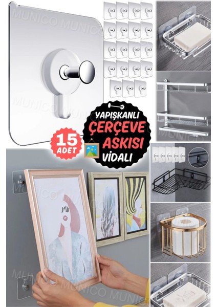 15 Adet Duvara Zarar Vermeyen Tekrar Kullanılabilir Yapışkanlı Güçlü Duvar Kancaları Elbise Havlu Çi fırsatları