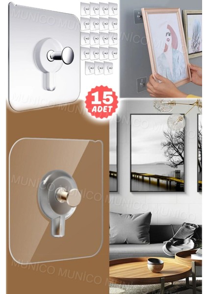 15 Adet Duvara Zarar Vermeyen Tekrar Kullanılabilir Yapışkanlı Güçlü Duvar Kancaları Elbise Havlu Çi