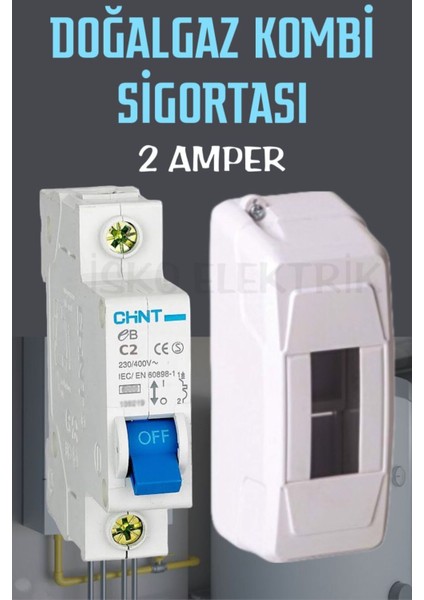 Kombi Doğalgaz Sigortası 2AMPER+TEKLI Kutusu Elektrik Sigortası Şalteri Takım Halinde Montaja Hazır