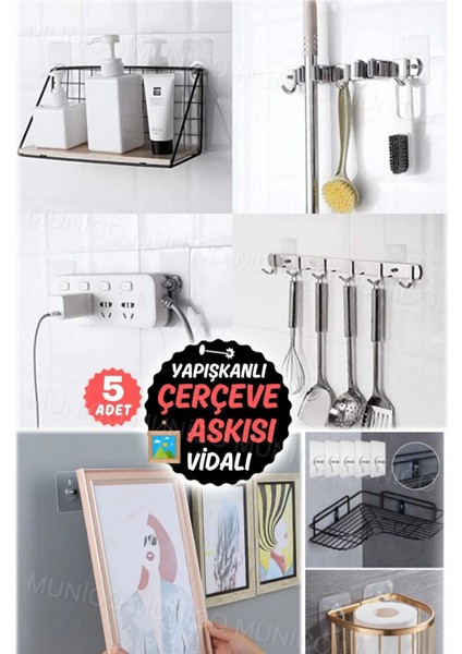 5 Adet Kendinden Vidalı Duvar Rafı Tutucu Duvarı Delmeye Gerek Bırakmayan Süper Güçlü Yapışkanlı Vid modelleri