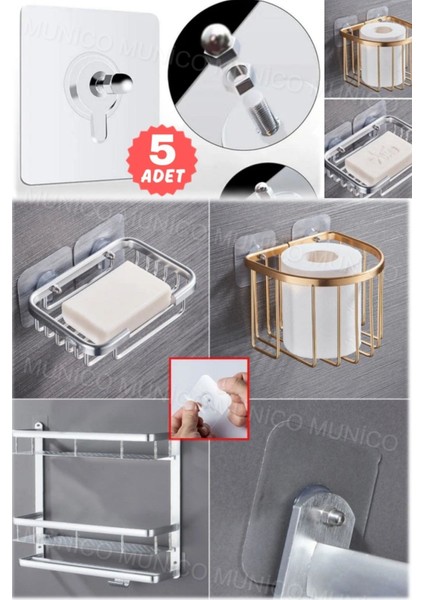 5 Adet Kendinden Vidalı Duvar Rafı Tutucu Duvarı Delmeye Gerek Bırakmayan Süper Güçlü Yapışkanlı Vid