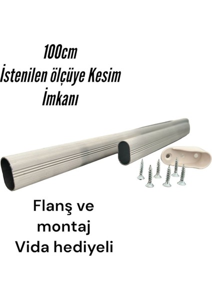 Askılık Borusu Dolap Içi /100CM/İSTENİLEN Ölçüye Göre Kesilir Flans ve Vida Hediyeli Dolap Içi Düzen