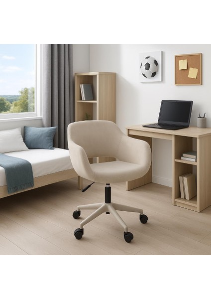 Monev 2 Bej Kumaş, Metal Ayaklı, Ev ve Ofis Çalışma Koltuğu – Öğrenci, Ofis, Büro, Bilgisayar Sandalyesi