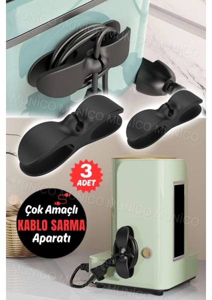 3 Adet Düzeltici Mutfak Duvar Asılı Kordon Sarıcı Organizatör Bobin Sarıcı Klipler Tutucu Tel