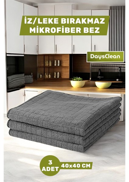 3'lü Mikrofiber Temizlik Bezi | Mutfak Cam Araba Temizlik Bezi | 40X40 | Leke ve Koku Yapmaz