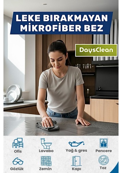 3'lü Mikrofiber Temizlik Bezi | Mutfak Cam Araba Temizlik Bezi | 40X40 | Leke ve Koku Yapmaz modelleri